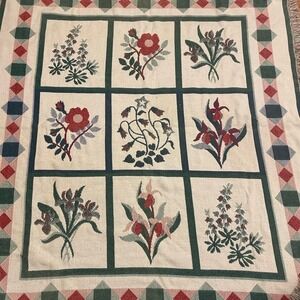 VTG LL Bean Woven Knit Tapestry Throw Blanket Floral Fringe Approx 55 x 44 in